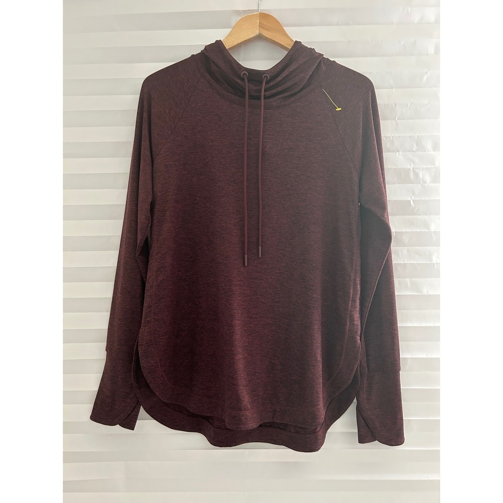 Athleta Womens Burgundy Heathered Cowl Neck Hoodie Pullover Thumbholes Size M